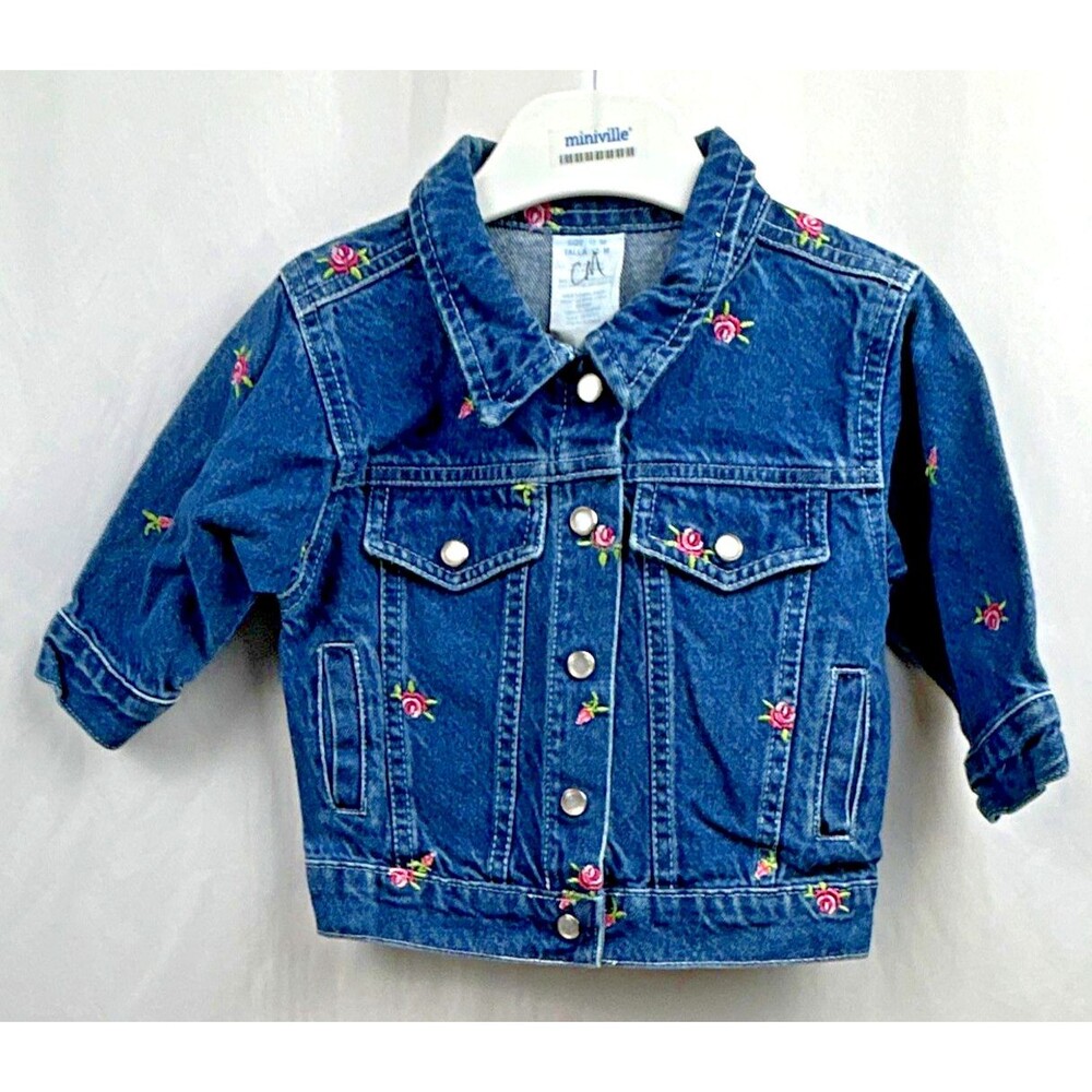 Miniville Girls 12M Blue Denim Floral Embroidered Button Jacket Long Sleeve
